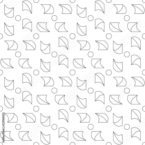 Seamless pattern made of black outlined geometrical shapes - circle and bloated rounded rectangles