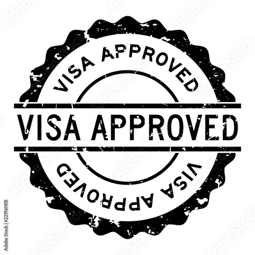 Grunge black visa approved word round rubber seal stamp on white background