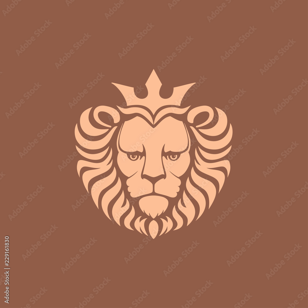 Obraz premium Lion logo. Lion head with crown - vector illustration, emblem design. Universal company symbol.