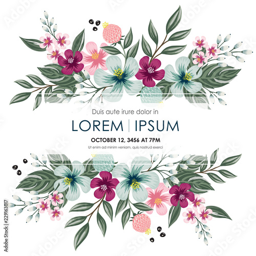 Vector illustration of a floral frame in spring for Wedding, anniversary, birthday and party. Design for banner, poster, card, invitation and scrapbook 		