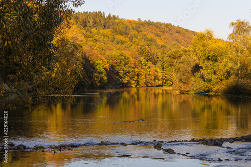 Wallpaper Mural Autumn landscape with golden forest reflected in the river Torontodigital.ca