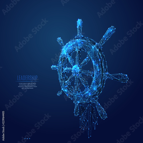 Ship Wheel. Polygonal abstract travel or business illustration. Low poly blue vector illustration of a starry sky or Cosmos. Vector image in RGB Color mode. Leadership concept