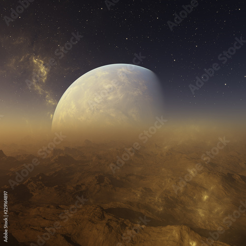 Fototapeta Naklejka Na Ścianę i Meble -  3d rendered Space Art: Alien Planet - A Fantasy Landscape