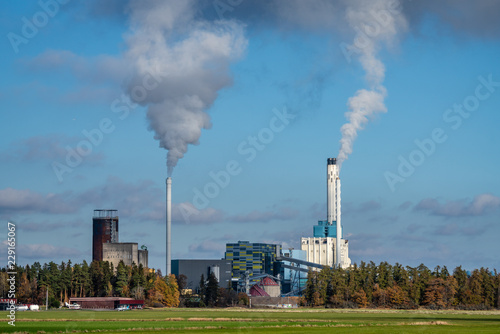 Large power plant in Sweden polluting the atmosphere