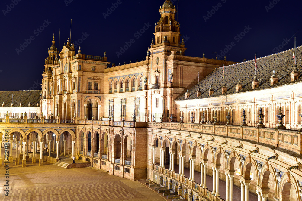 Plaza de Espana in the evening in Seville, Andalusia, Spain