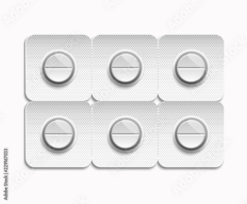 Medicine pill in Blister Pack on white background , pharmaceutical antibiotics drugs . 3d pills. 3d pill in Blister Pack