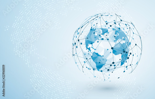 Global network connection. Big data or global social network connection. Low polygonal World map point and line concept of global business. Vector Illustration