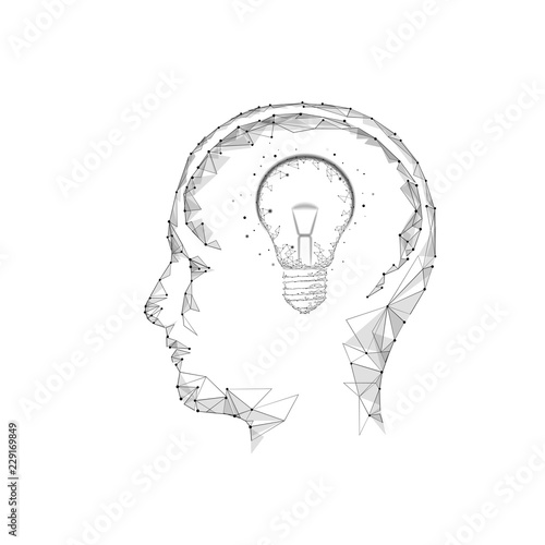 Human brain IQ smart business concept. E-learning nootropic drug supplement braingpower. Brainstorm creative idea project work low poly polygonal white vector illustration art