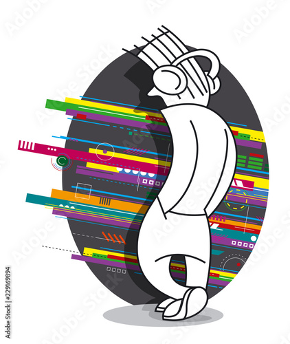 Teenager with Headphones Listening to Music