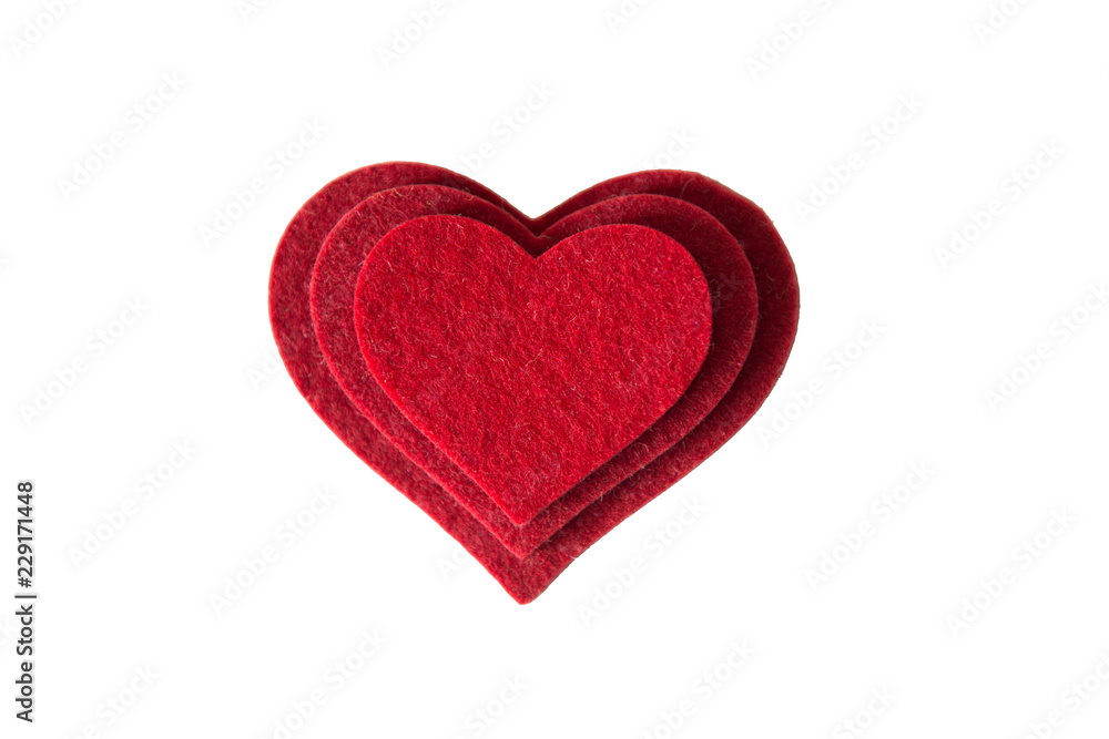 Read heart made of wool felt, with love