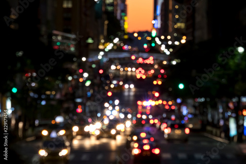 Abstract blurred lights of a busy night street scene in Manhattan New York City