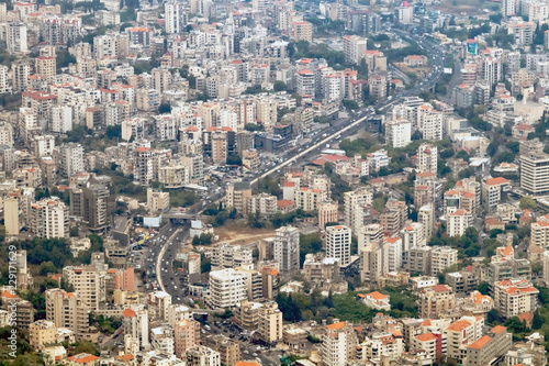 Overhead view of the Jounieh Beirut Highway winding through the buildings in Lebanon