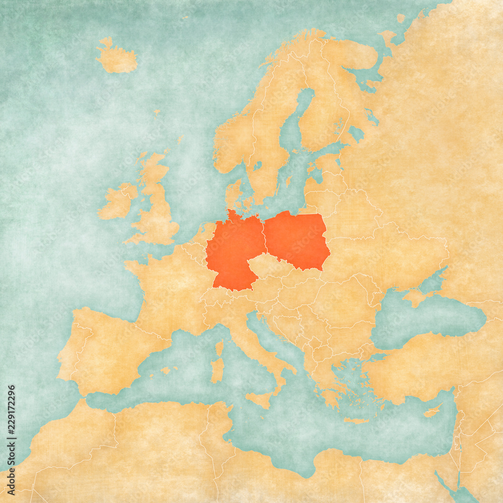 Obraz premium Map of Europe - Germany and Poland
