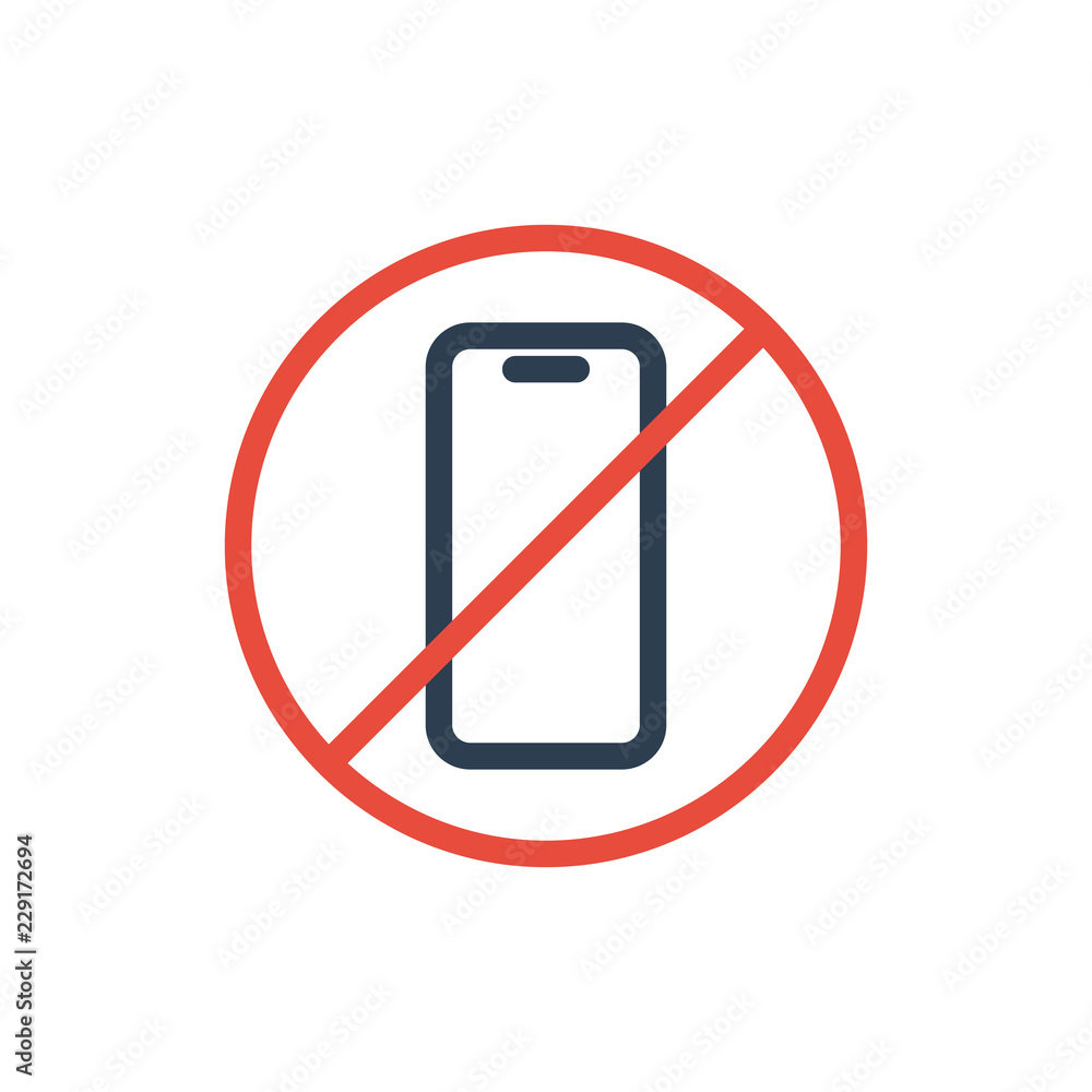 Simple Line No cell phone sign on white background. vector Simple Line No cell phone sign on white background. vector