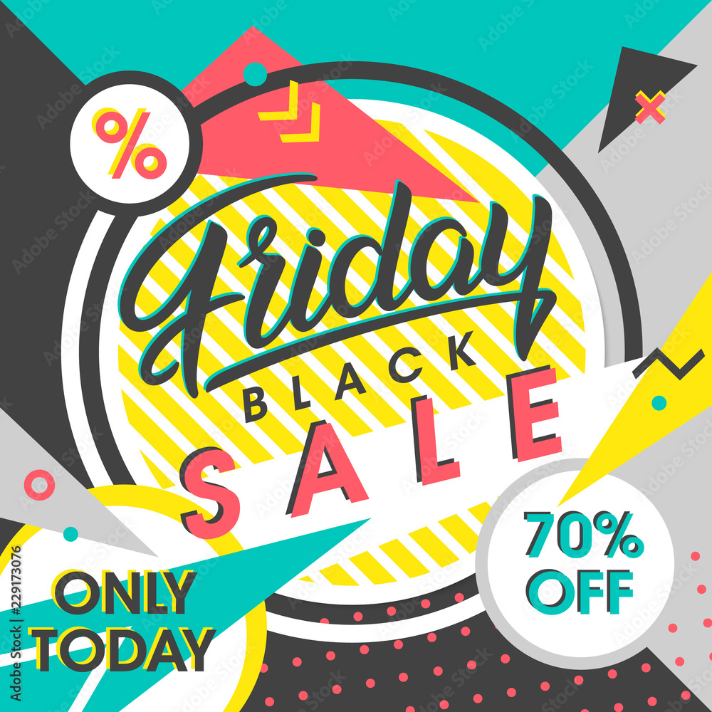 Black friday sale banner. Special offer with geometric elements in memphis style. Sale template perfect for prints, flyers,banners, promotion,special offer,ads, coupons and more.
