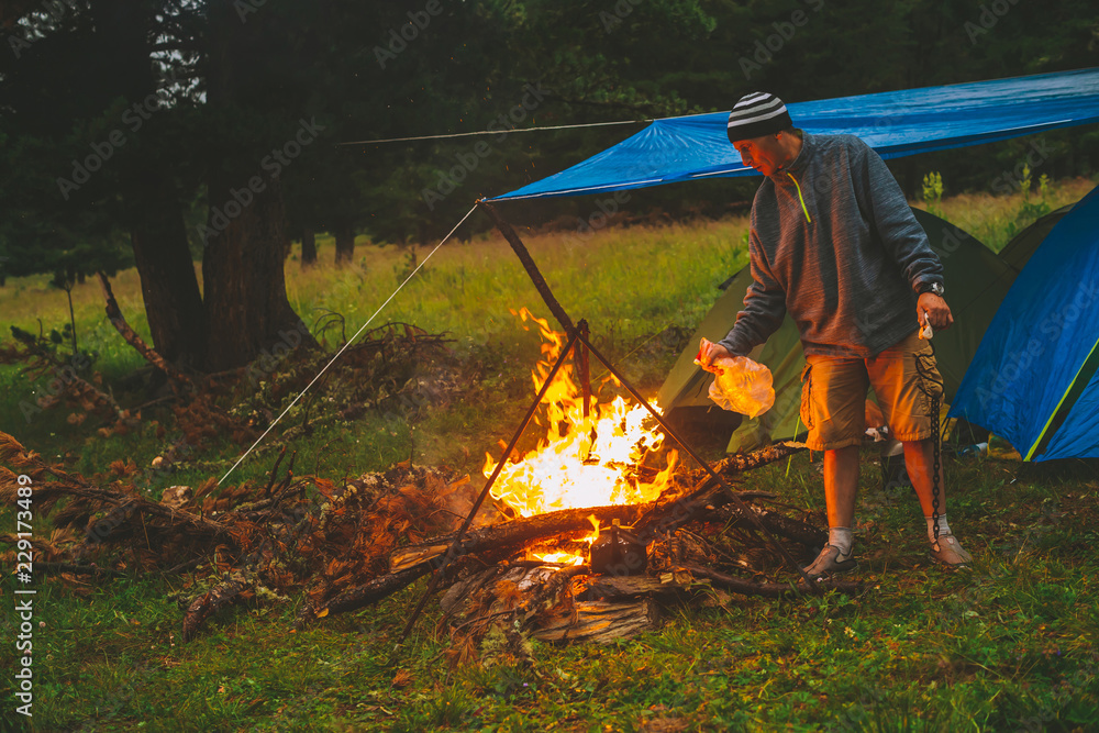 Tea Kettle on Open Fire. Tea in the Camping Stock Image - Image of