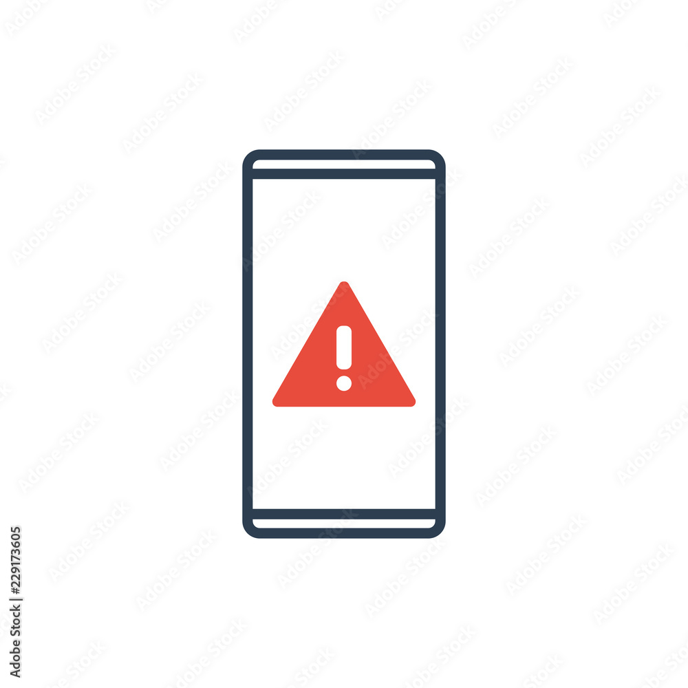 Simple Line of Cell Phone Vector Icon - error exclamation Simple Line of Cell Phone Vector Icon - error exclamation