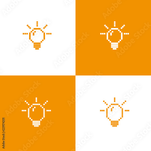 Set of light bulb pixel icons. Idea icon. Start up sign. Vector illustration.
