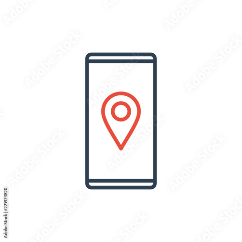 Free Download Simple Line of Cell Phone Vector Icon - Red location map icon pin - GFXLoad