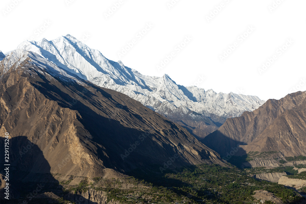 Snowy peak isolated over white background.