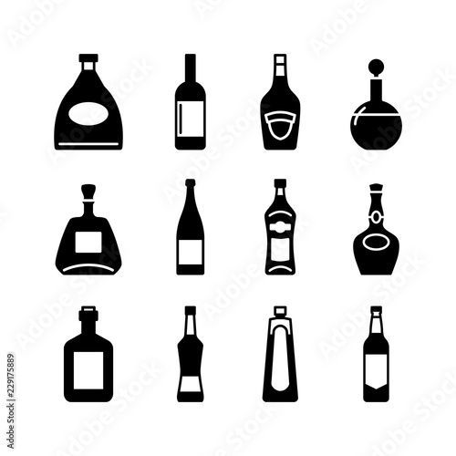 Alcohol bottles simple flat style vector icons set
