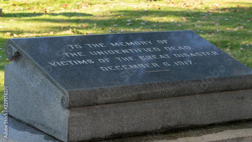 Halifax Explosion memorial, cemetery, autumn leaves in background