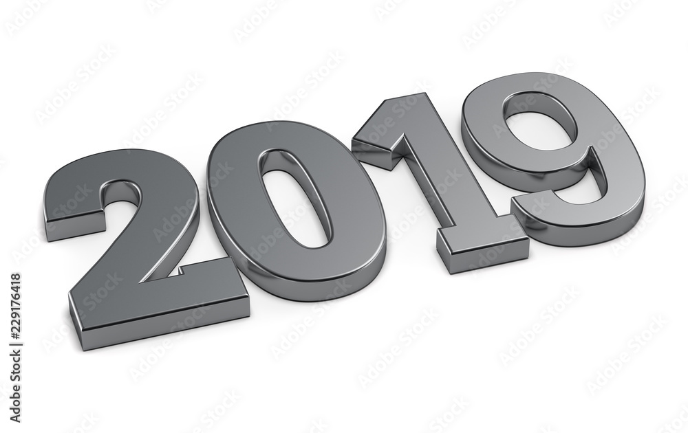 3d rendering new year 2019 isolated white background. 3d rendering new year 2019 isolated white background.