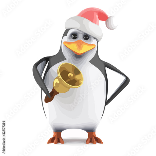 Vector 3d Santa penguin rings his bell