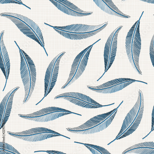  Embroidery floral seamless pattern on linen cloth texture