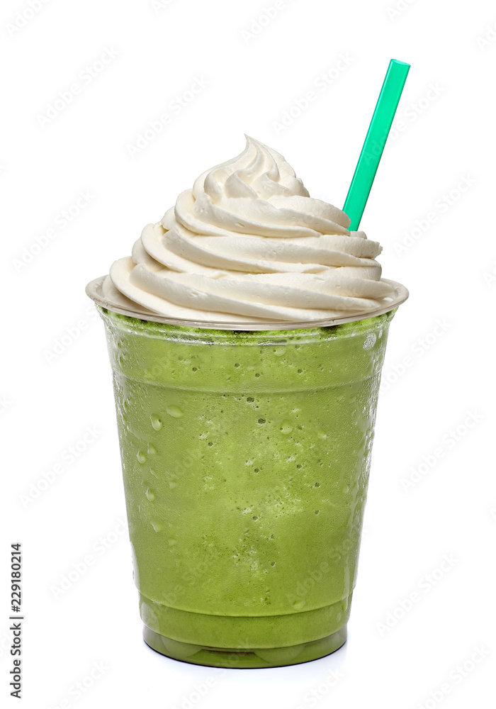 Ταπετσαρία Green tea frappuccino in takeaway cup or glass isolated on white background