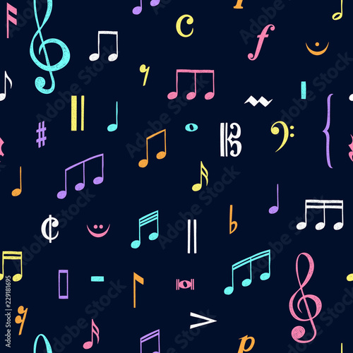 Music notes pattern. Music doodles background. Piano keys. Treble clef. Hand drawn effect vector. G-clef. Scribbles. Audio. Piano. Symphony. Song. Sing. Melody. Classic music.