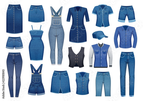 Denim Clothing Icons Set