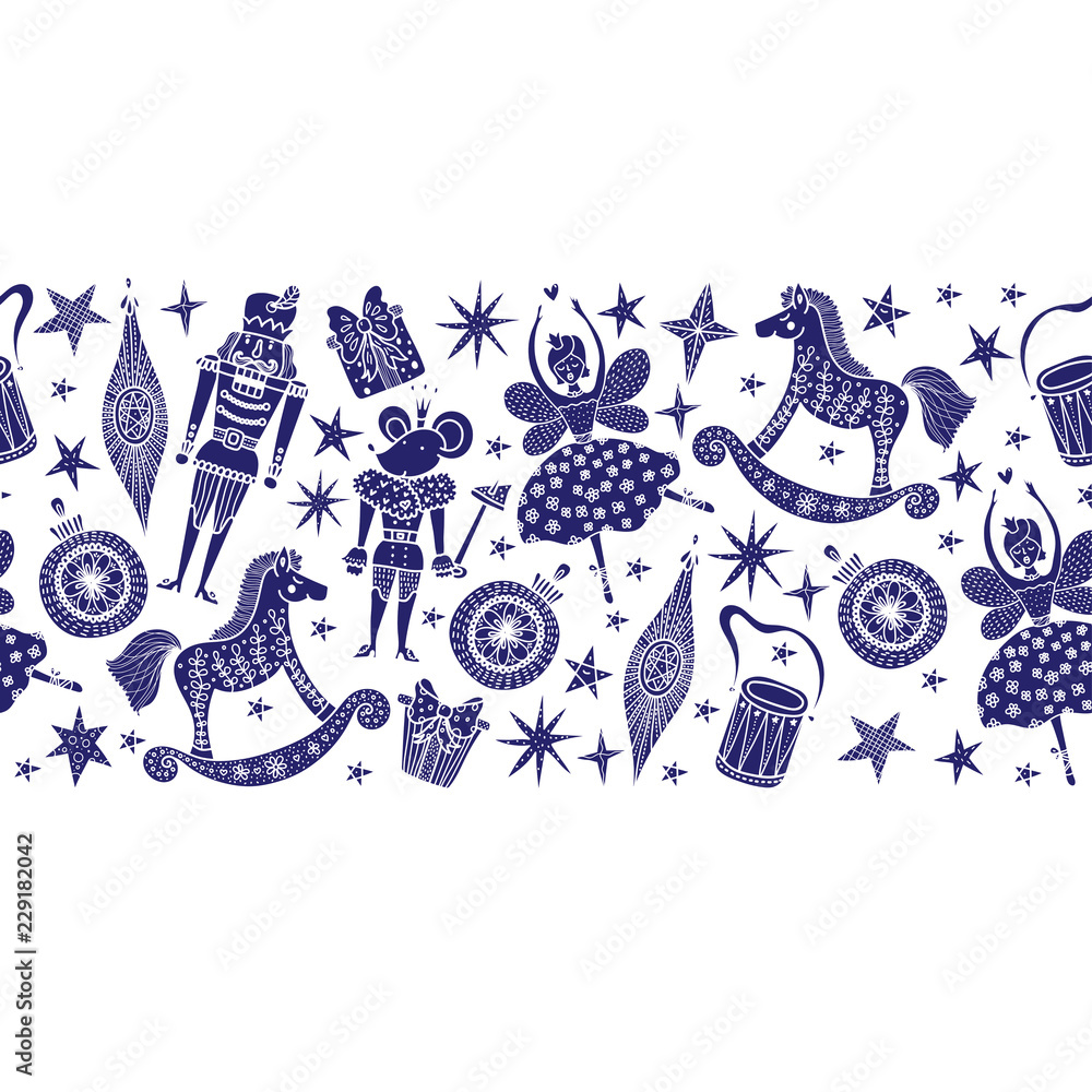 Fototapeta premium Christmas horizontal vector seamless Nutcracker pattern. Seamless pattern can be used for wallpaper, pattern fills, web page background, surface textures.