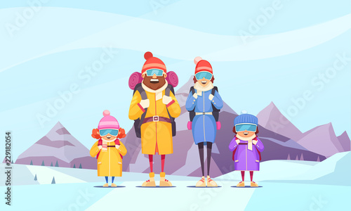 Mountaineering Family Cartoon 