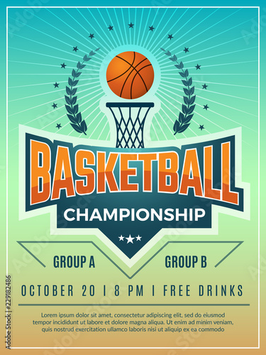 Sport poster. Emblem badge logo or shield for sport competition retro vector placard with place for your text. Basketball tournament competition, championship sport game placard illustration