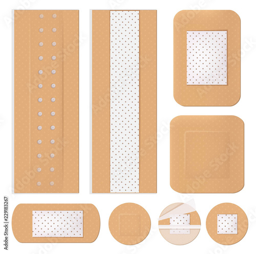 Medical bandage. Plastering shapes adhesive healthcare medicine plaster antiseptic vector isolated. Medical plaster bandage, medicine adhesive strip illustration