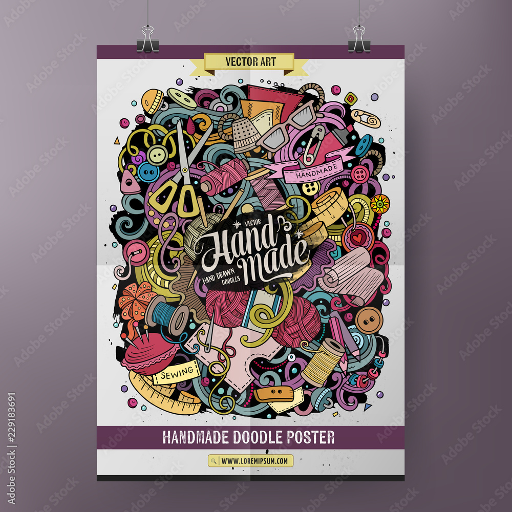 Obraz premium Cartoon hand drawn doodles Handmade poster design template