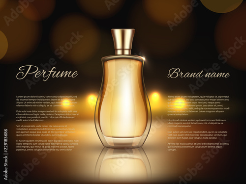 Perfumes advertizing. Realistic illustrations of perfumes bottles. Vector  perfume advertisement with container glass vector de Stock | Adobe Stock