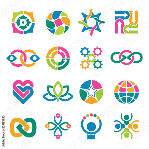 Colorful logo template. Associates integrated alliance round vector abstract shapes for business or creative logotypes. Creativity logotype multicolor, corporate and trendy emblem illustration