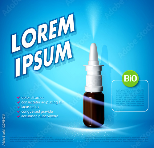 Vector background with a nasal spray. Template for leaflets, banners, advertisements of medical products