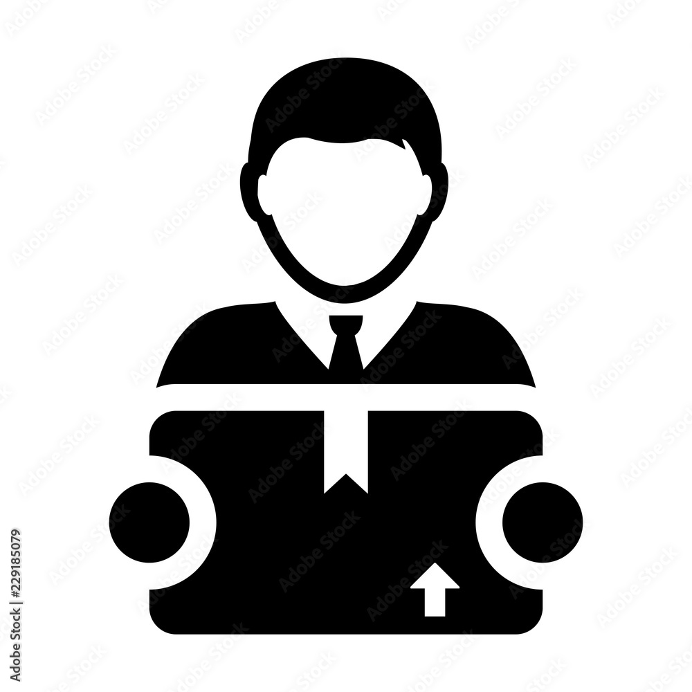 Box icon vector male logistics worker service person profile avatar with cargo package box for courier and delivery in Glyph Pictogram Symbol illustration Box icon vector male logistics worker service person profile avatar with cargo package box for courier and delivery in Glyph Pictogram Symbol illustration