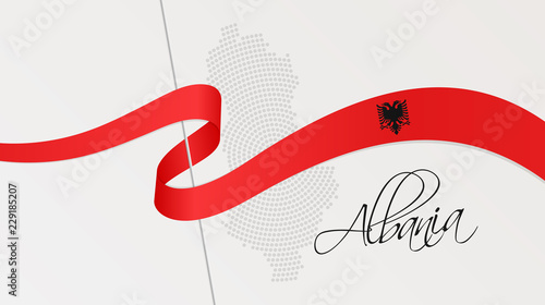 Wavy national flag and radial dotted halftone map of Albania