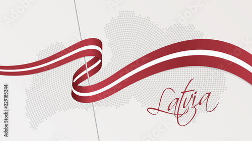 Foto Wavy national flag and radial dotted halftone map of Latvia