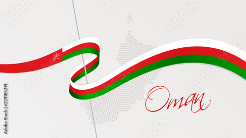Wavy national flag and radial dotted halftone map of Oman