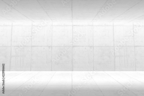 Abstract Empty space with white wall. Modern blank showroom with floor. Future concept. 3d rendering. © Chanchai