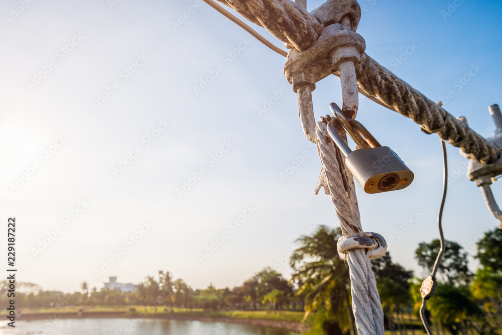 Fototapeta premium The wire metal rope bridge