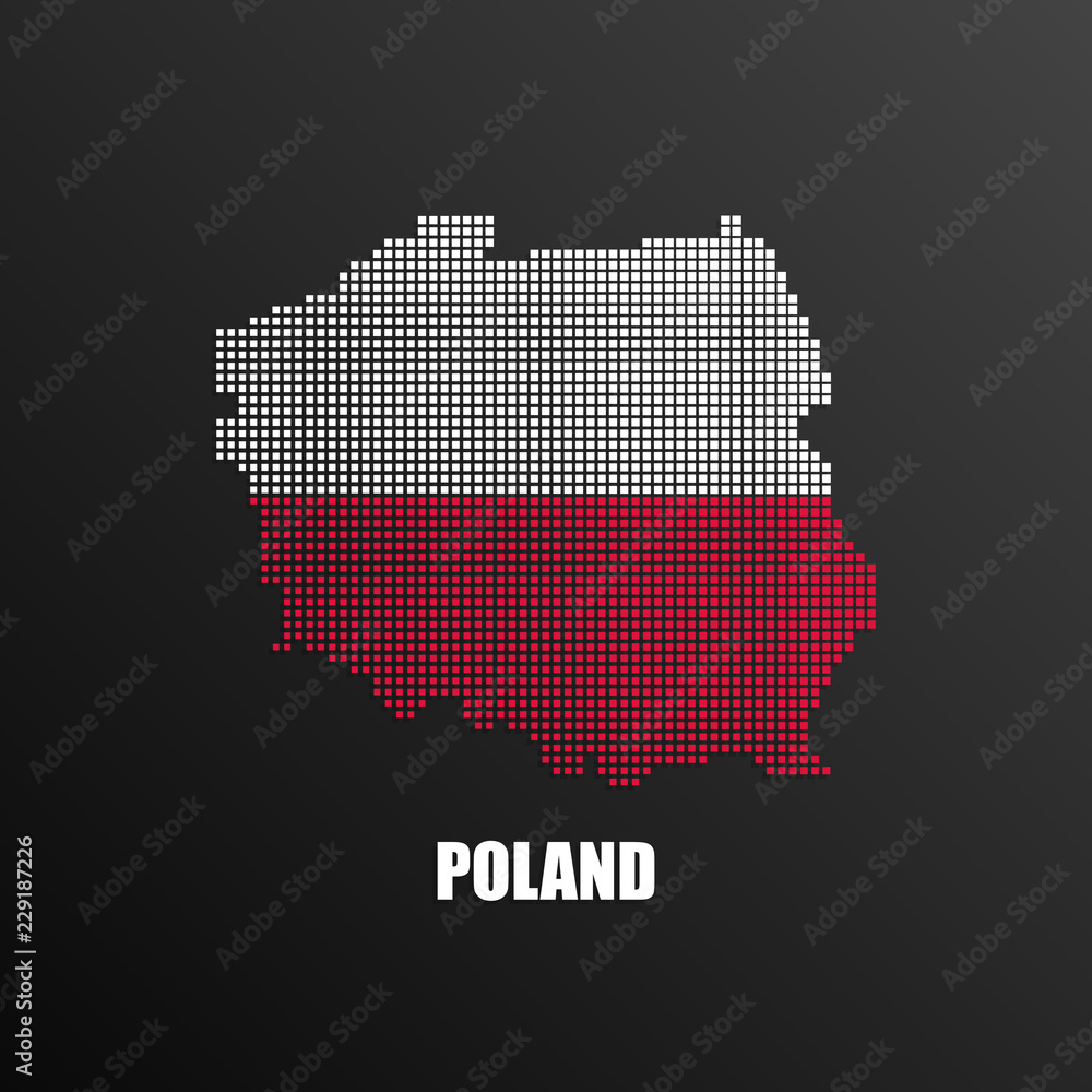 Pixelated map of Poland with national flag