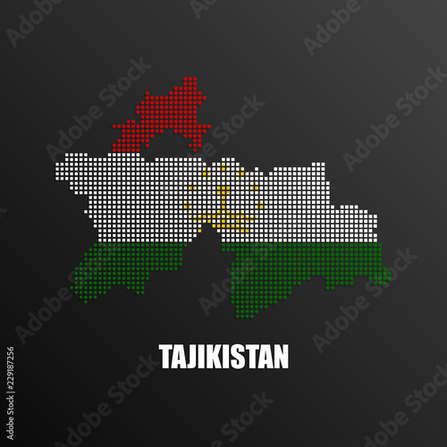 Pixelated map of Tajikistan with national flag