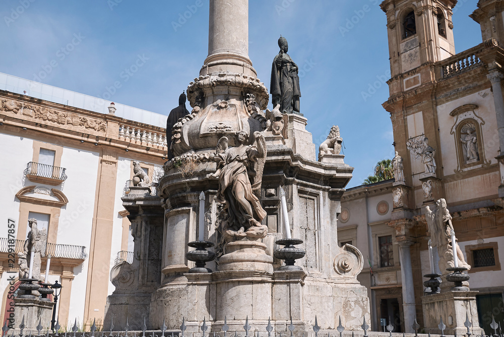 Palermo, Italy - September 07, 2018 : Church of Saint Dominic and Immacolata column