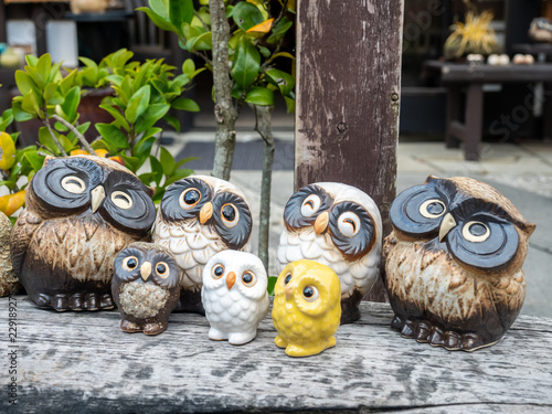 Cute owl dolls in Japenese garden